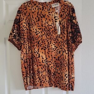 Savanna Jane Tan and Black Animal Print Blouse